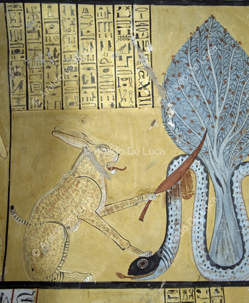 Il gatto solare di Eliopoli uccide il serpente Apopi.