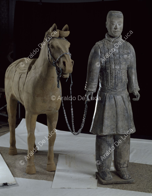 Terrakotta-Armee. Reiter mit Pferd