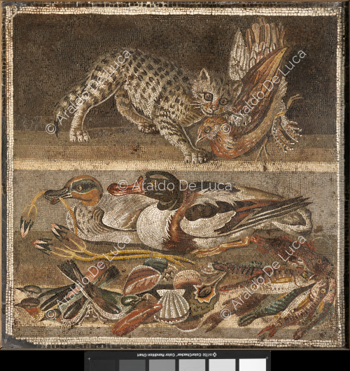 Mosaico con gatto ed anatre