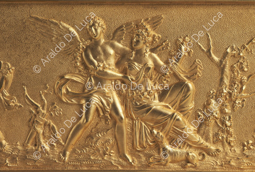 Love and Friendship - Table clock, detail of the frieze