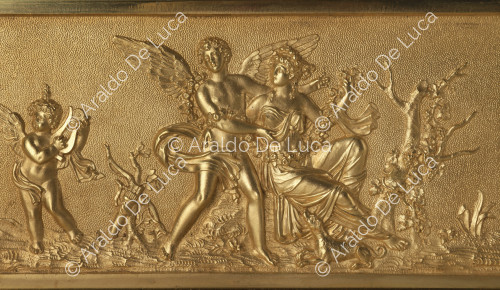 Love and Friendship - Table clock, detail of the frieze with Love and Psyche