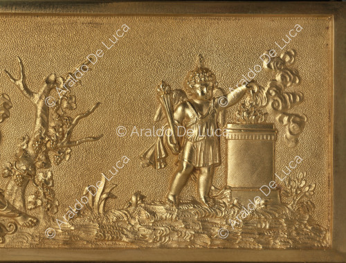 Love and Friendship - Table clock, detail of the frieze