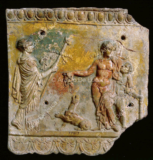 Dioniso appoggiato ad un satiro e Baccante