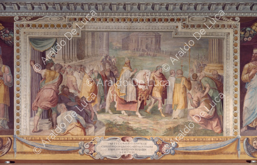Emperor Constantine leads Pope Silvester