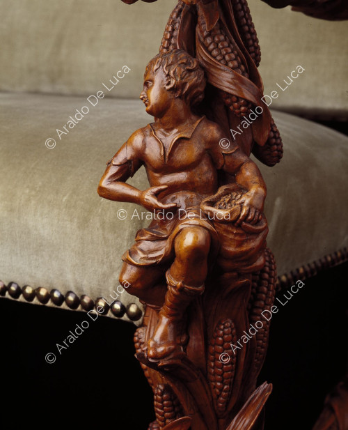 Chaise sculptée avec représentation du zodiaque, détail