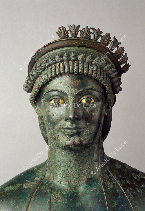 Particolare della testa della statua di Efebo