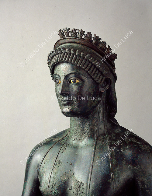 Particolare della testa della statua di Efebo